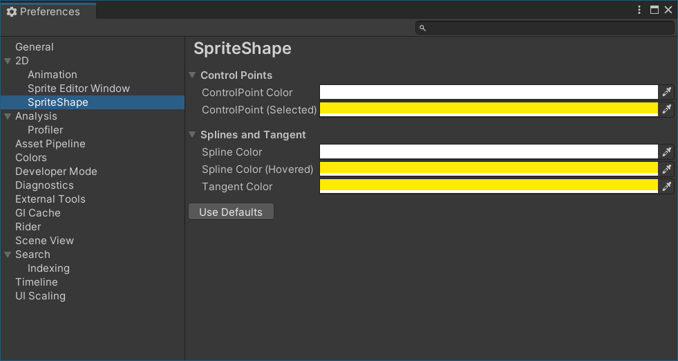 Sprite Shape Preferences
