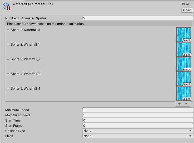 Animated Tile editor window.