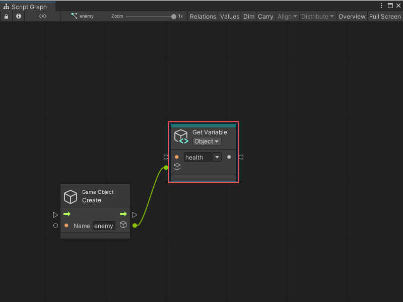 A Get Variable node that checks a specific object for the variable.