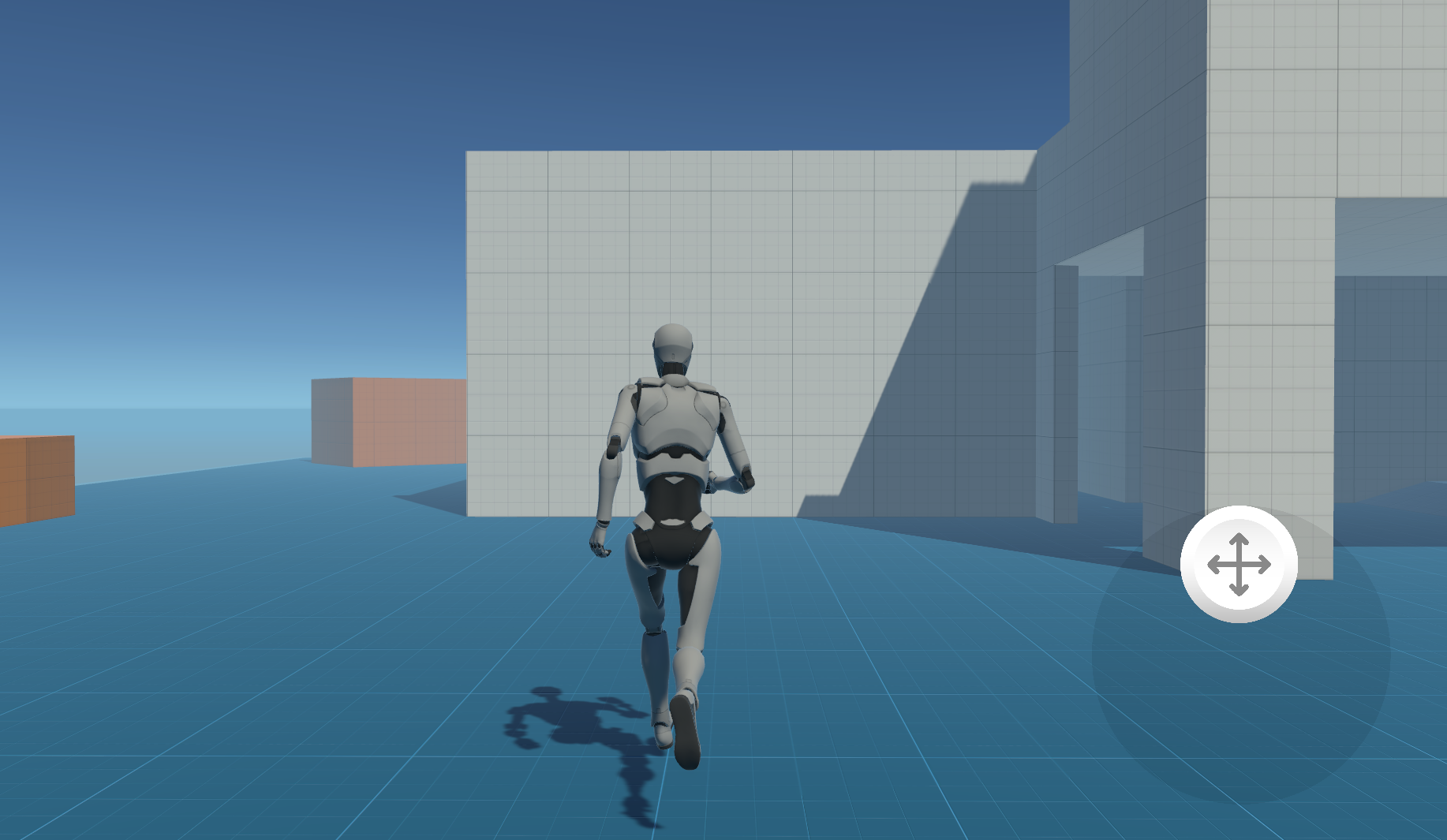 A player moves forward while the on-screen control stick is moved all the way up