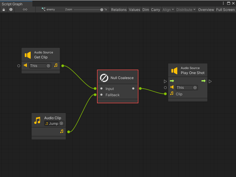 The Null Coalesce node can fall back to a default audio clip, if the correct audio file is missing.
